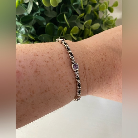 STEPHEN DWECK Diamonds Sterling SILVER purple Amethyet Etched BANGLE BRACELET - Picture 2 of 13